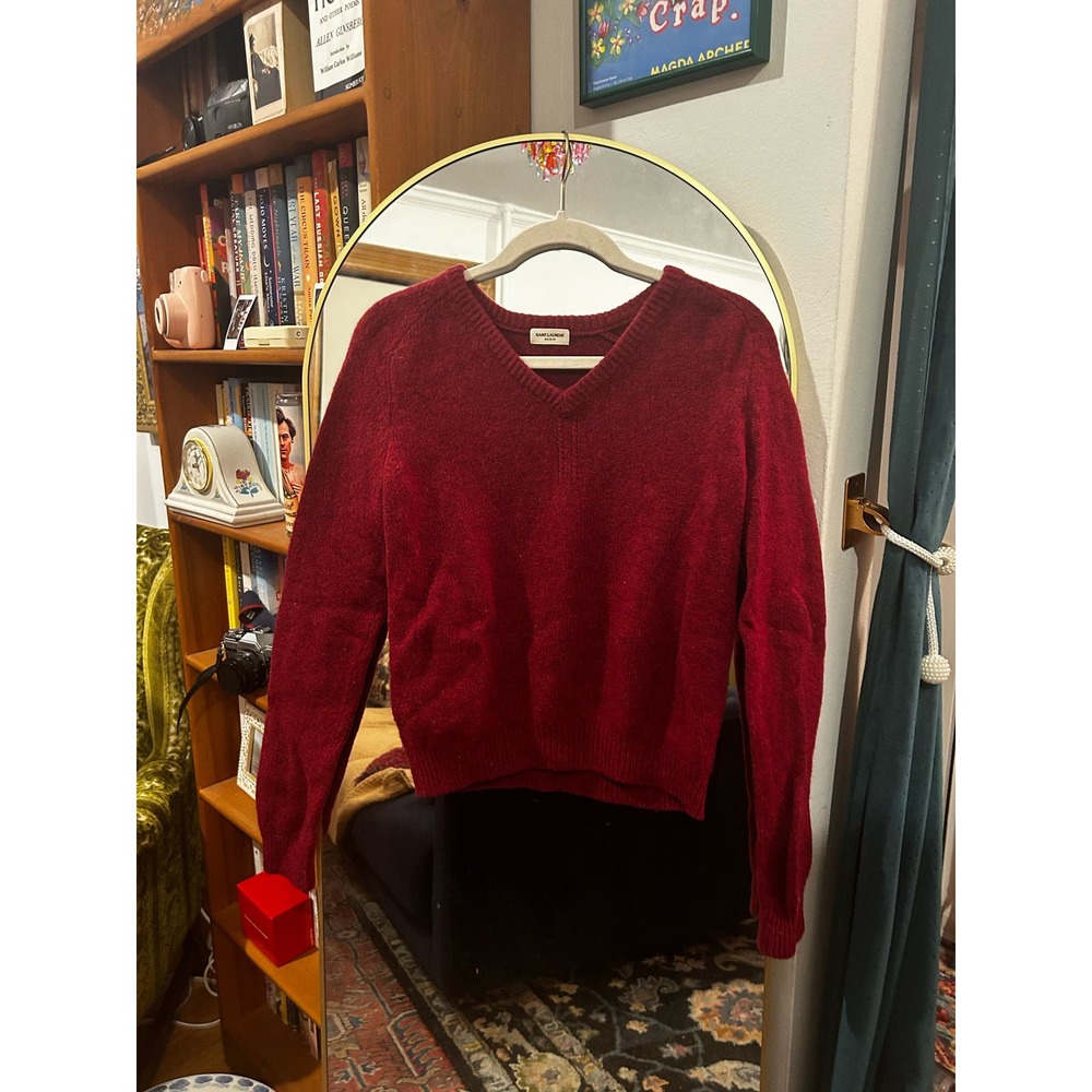 Marooon Saint Laurent V Neck Sweater